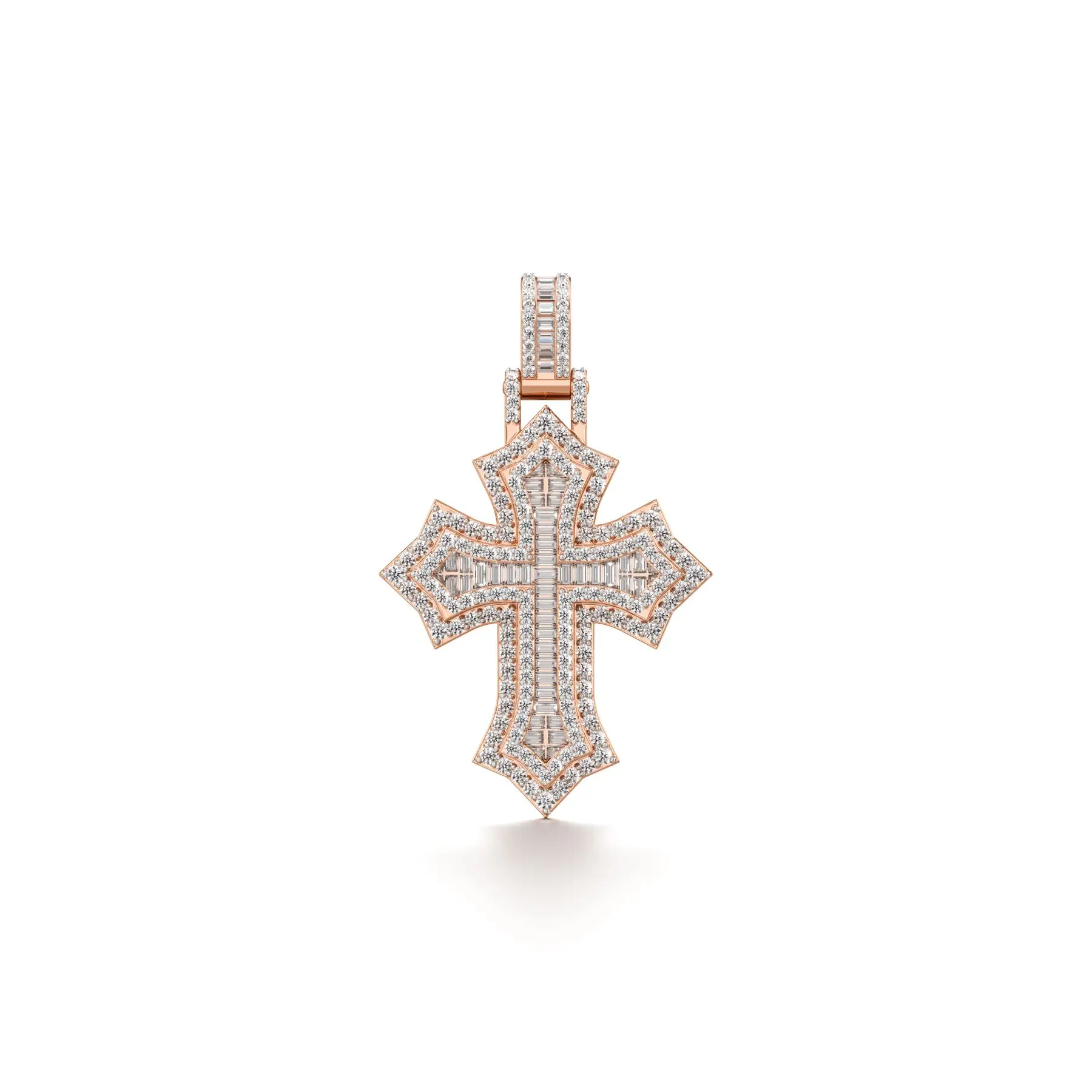 Layered Cross Diamond Pendant in Rose 10k Gold